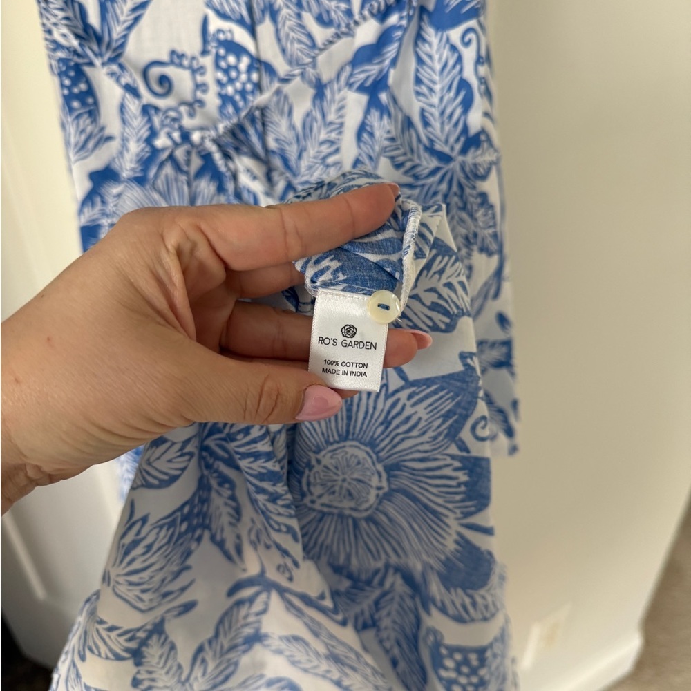NWT Ro’s Garden Tuckernuck Floral Blue White Dress Maxi Tie Passion Aria Bea - Picture 6 of 7